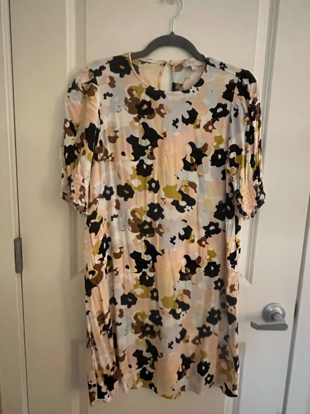 LOFT Abstract Floral Midi Dress in Black, Olive, Tan, Pink